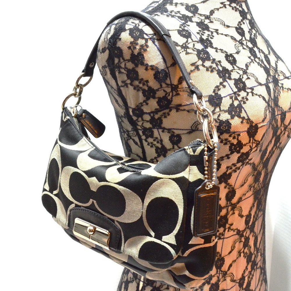 Coach 22302 Kristin Signature Black/White Small Shoulder Bag East/West Crossbody